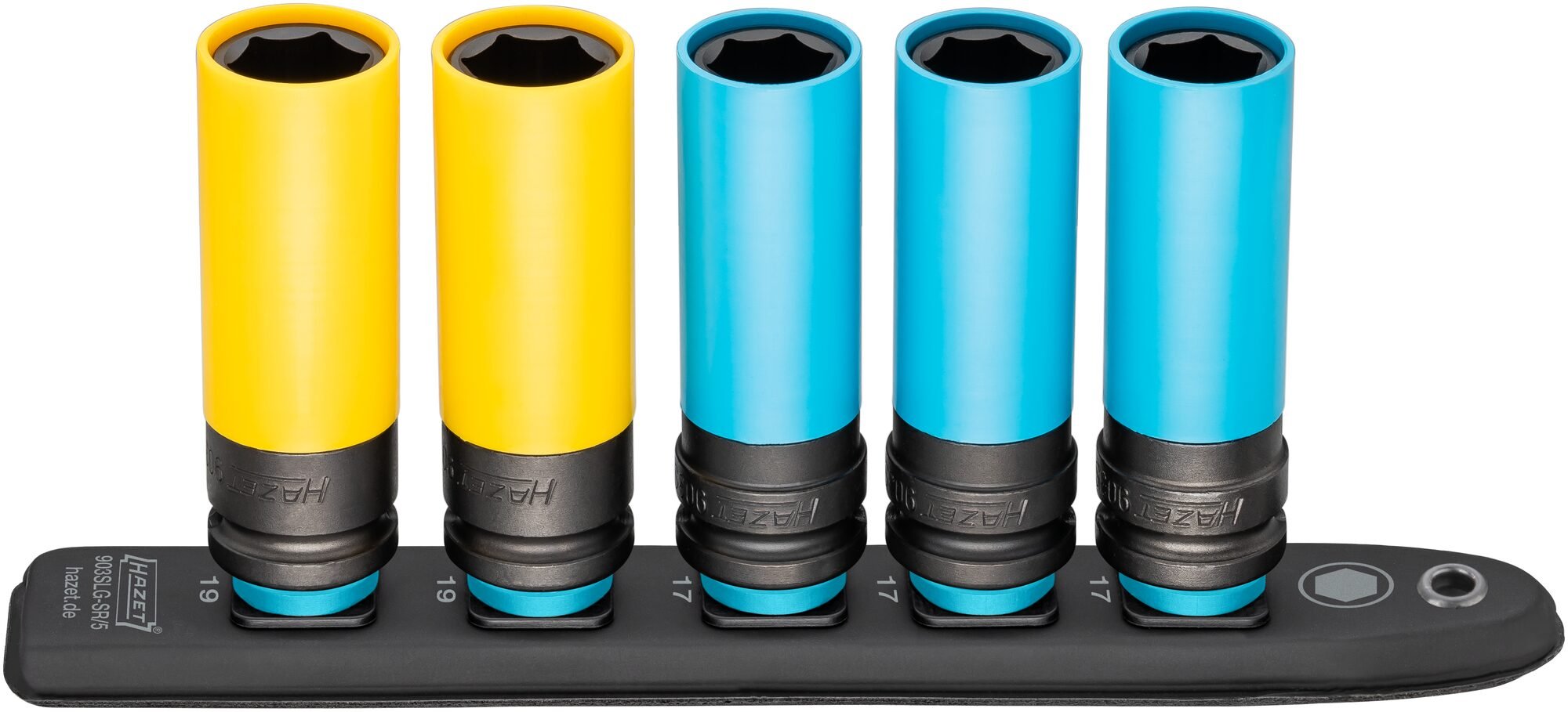 HAZET SmartRail · Flexibele kunststof opsteekstrip 903SLG-SR/5 · 1/2 inch (12,5 mm) vierkant hol · Buiten-zeskant-tractieprofiel · 5-delig · 17 · 19
