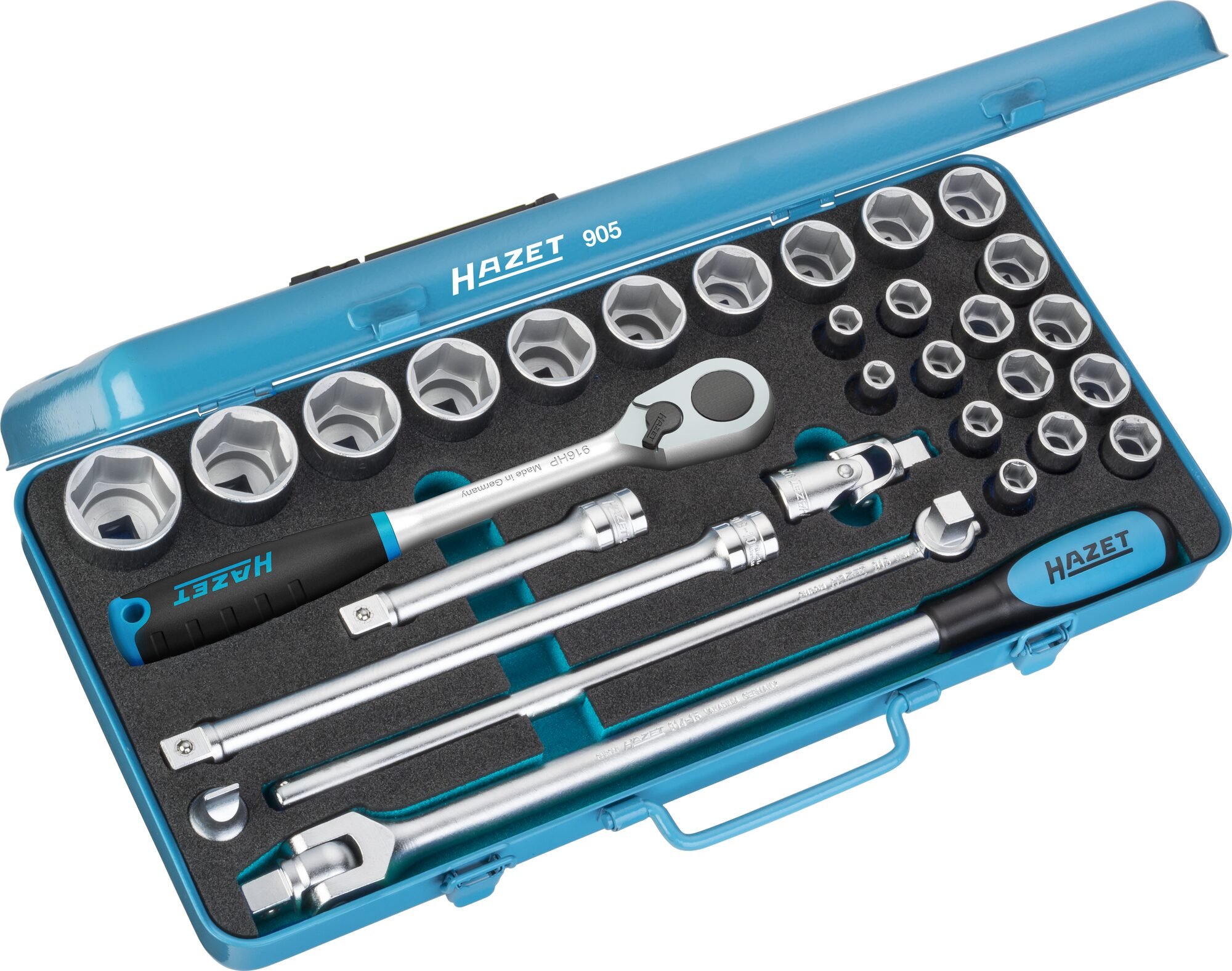 HAZET Dopsleutelset 905 - 1/2 inch (12,5 mm) vierkant hol - Buiten-zeskant-tractieprofiel - 30-delig - 2 x 13 - 8 - 32