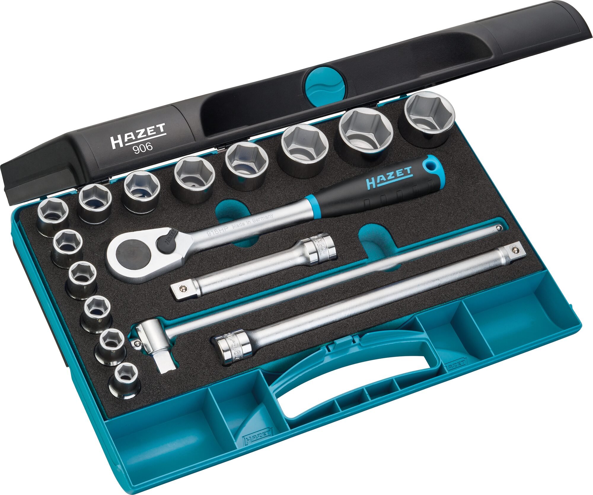 HAZET Dopsleutelset 906 · 1/2 inch (12,5 mm) vierkant hol · Buiten-zeskant-tractieprofiel · 17-delig · 10 - 32