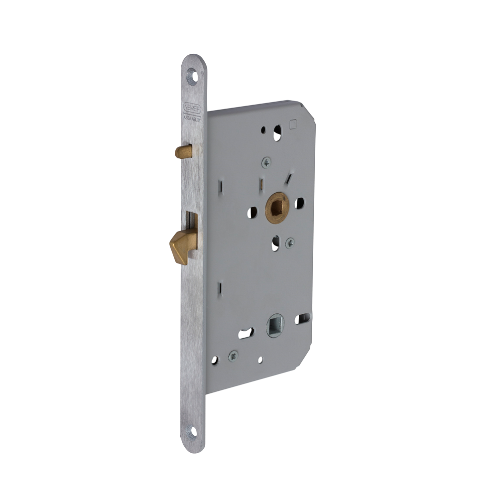 Nemef 624 Schuifdeurslot | DM60mm | WC72mm | krukgat 8mm | voorplaat RVS 20x235mm afgerond | messing haakschoot verend | DR 1+2+3+4 - 9062417650