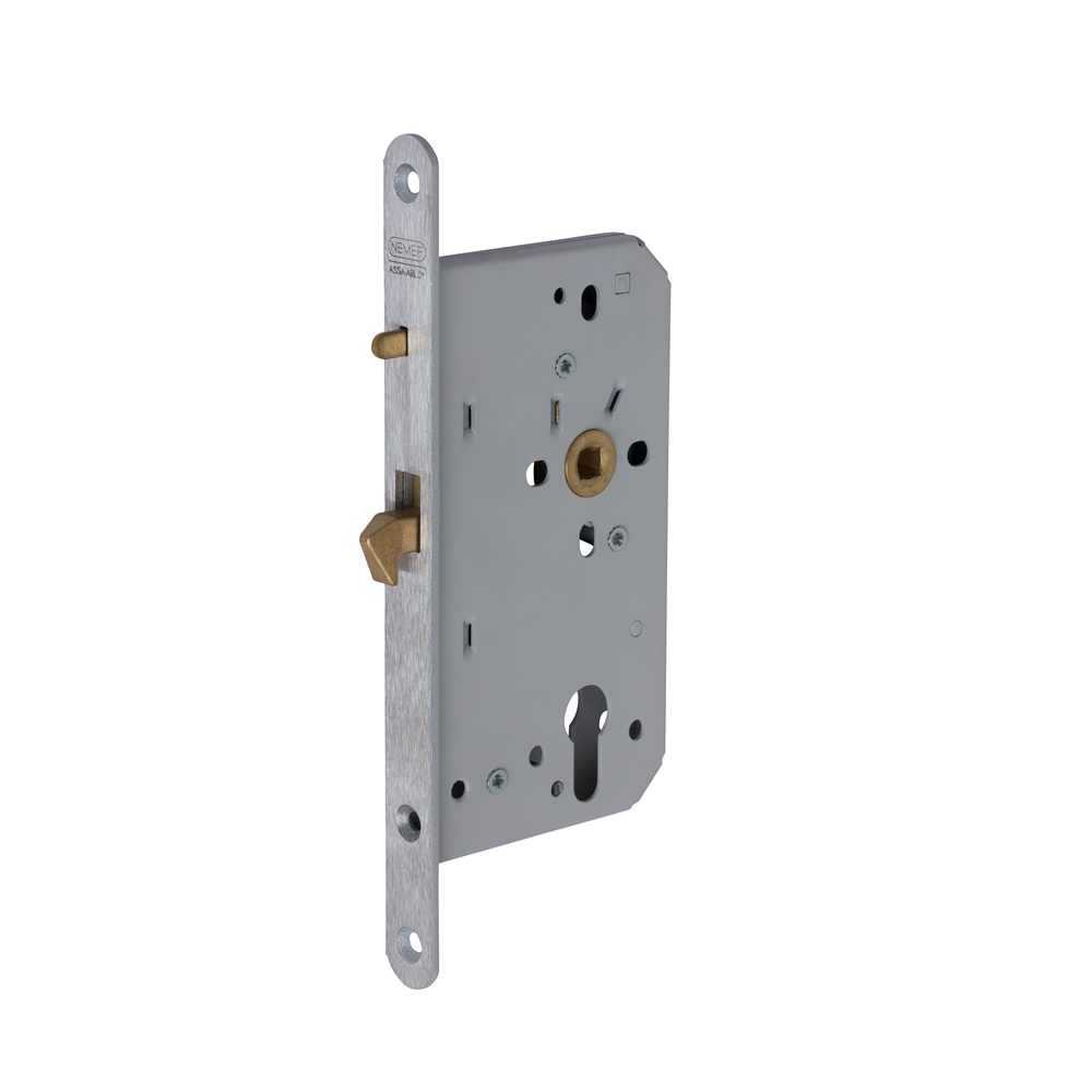 Nemef 629 Schuifdeurslot | DM60mm | PC72mm | krukgat 8mm | voorplaat RVS 20x235mm afgerond | messing haakschoot verend | DR 1+2+3+4 - 9062917650
