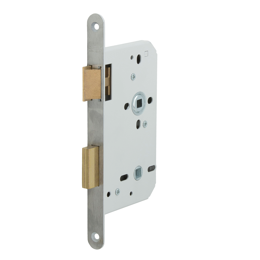 Nemef 644 Toilet/badkamerdeurslot | DM60mm | WC72mm | krukgat 8mm | voorplaat staal gelakt 20x235mm afgerond | messing dag- en nachtschoot | DR 2+4 -
