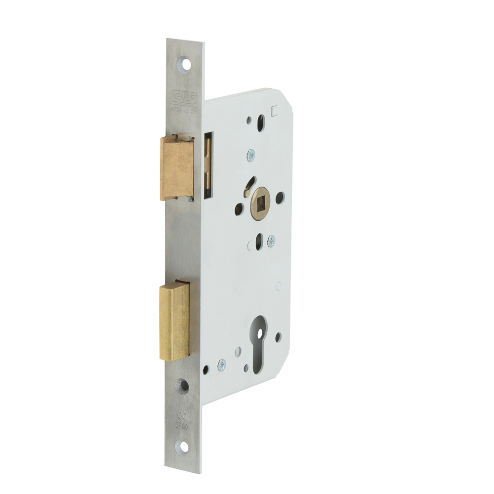 Nemef 669 Deurslot | DM60mm | PC72mm | krukgat 8mm | voorplaat RVS 24x235mm rechthoekig | messing dag- en nachtschoot | DR 1+3 - 9066977651