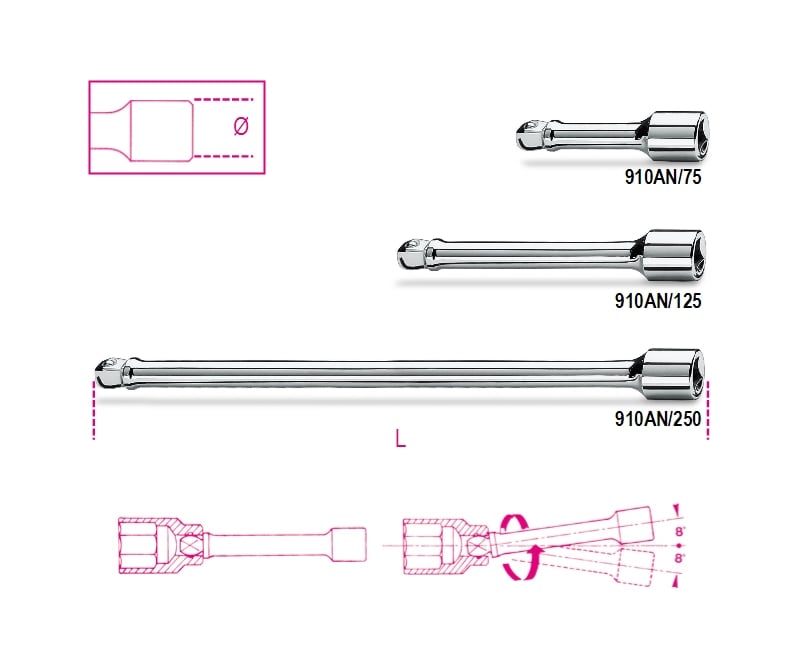Beta 3/8” verlengstukken, zwenkbaar 910AN/75 - 009100827