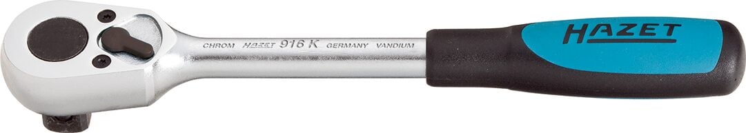 HAZET Omschakelratel · kort 916K · 1/2 inch (12,5 mm) vierkant massief · Lengte: 199 mm