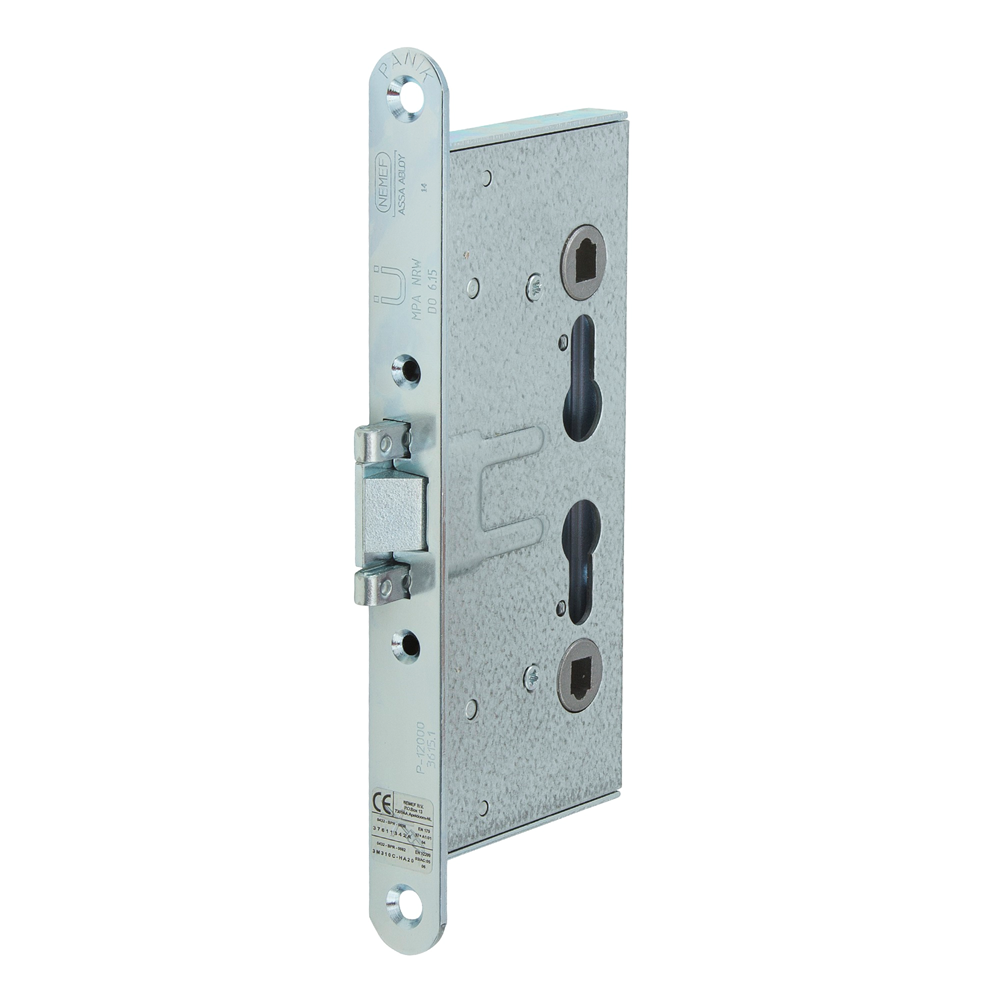 Nemef 1739 36 46 Paniekdeurslot | DM65mm | PC72mm | gedeeld voorplaat staal verzinkt 24x235mm afgerond | staal verzinkte dag- en nachtschoot | DR 3+4
