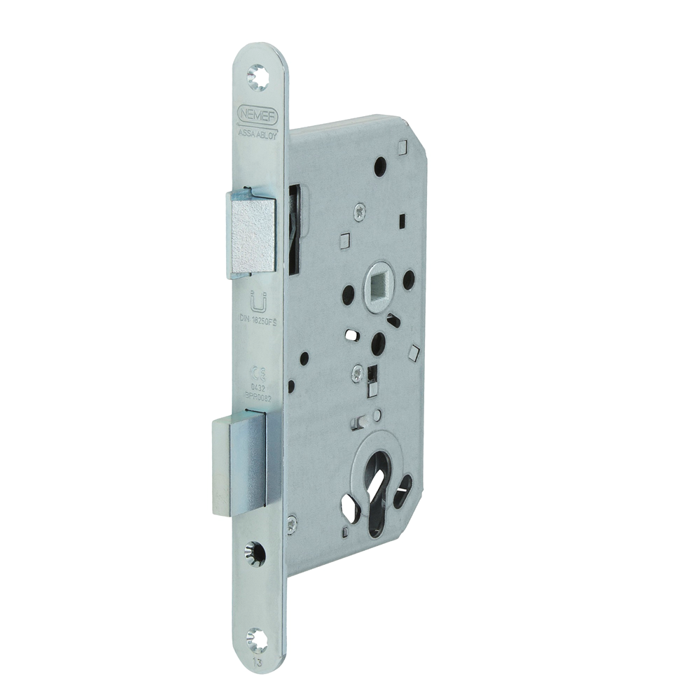 Nemef 1769/24 Rs Deurslot | DM65mm | PC72mm | voorplaat RVS 24x235mm afgerond | staal vernikkelde dag- en nachtschoot | 2 toers | DR 1+3 - 9176924651