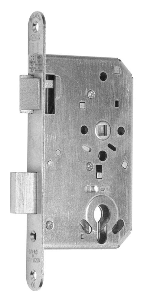 Nemef 1769/35,36 Paniekdeurslot | DM65mm | PC72mm | doorgaand voorplaat RVS 24x235mm afgerond | staal vernikkelde dag- en nachtschoot | 2 toers | DR 4
