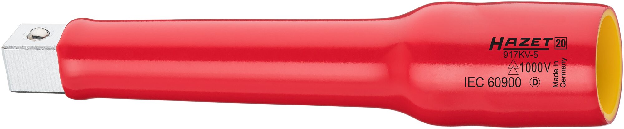 HAZET Verlengstuk · geïsoleerd 917KV-5 · 1/2 inch (12,5 mm) vierkant hol · 1/2 inch (12,5 mm) vierkant massief · Lengte: 140 mm