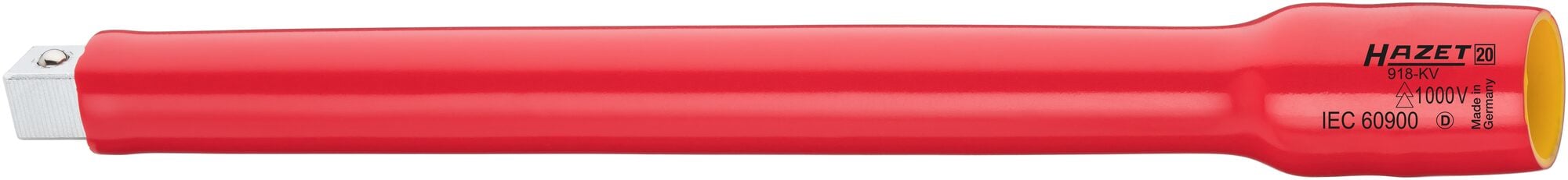 HAZET Verlengstuk · geïsoleerd 918KV-10 · 1/2 inch (12,5 mm) vierkant hol · 1/2 inch (12,5 mm) vierkant massief · Lengte: 264 mm