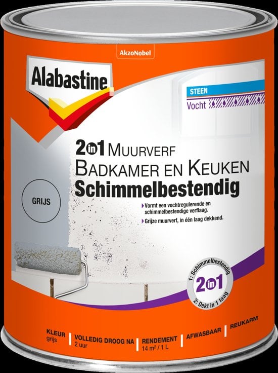 Alabastine 2In1 Muurverf B&K Grijs 1L - 5256777 - 5256777