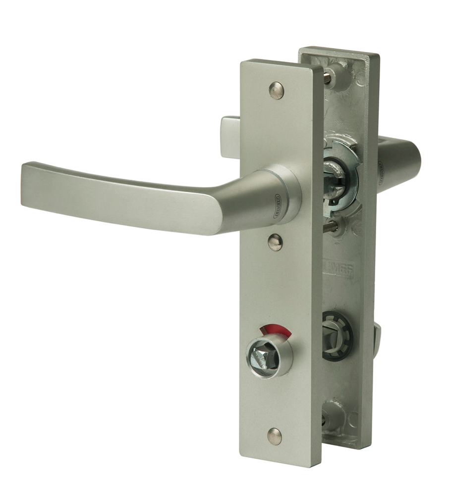 Nemef 3251 WC Rs Beslag kortschild rechthoekig | Blok kruk-kruk | beslagset | geveerd | krukstift 8mm | F1 aluminium | WC72 | draairichting rechts -