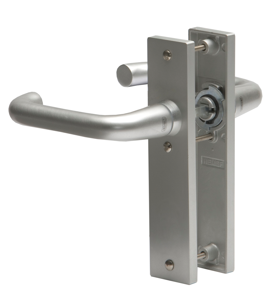 Nemef 3252 B Beslag kortschild afgerond | D kruk-kruk | geveerd | krukstift 8mm | F1 aluminium | Blind-blind - 9325202000