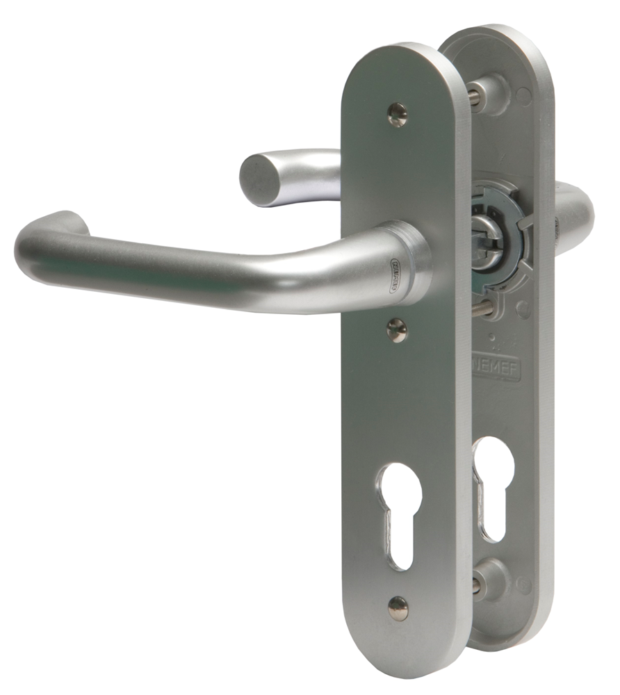 Nemef 3253 S Beslag kortschild afgerond | D kruk-kruk | beslagset | geveerd | krukstift 8mm | F1 aluminium | KE55-KE55 - 9325319550