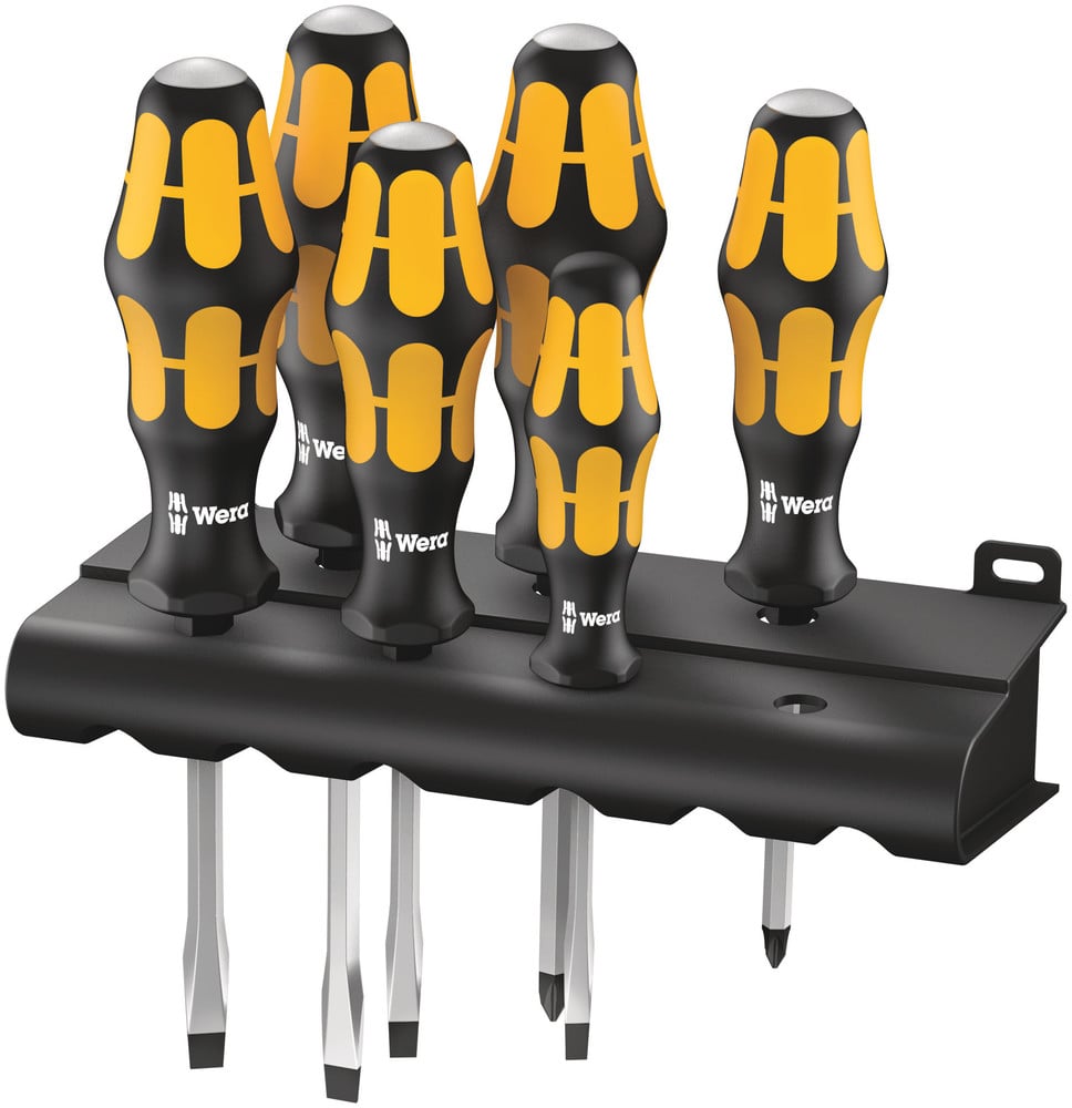 Wera Schroevendraaierset | 6-delig sleuf / PZD | 2-componentengreep | 6-kant-mes / aanzet | 1 stuk - 05018287001 - 05018287001