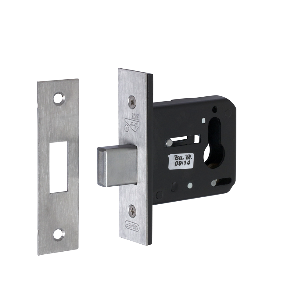 Nemef 4328 Veiligheidsbijzetslot | SKG** | DM60mm | voorplaat RVS siervoorplaat 29x110mm rechthoekig | DR 1+2+3+4 9432817600