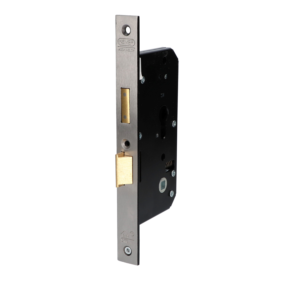 Nemef 4429 Veiligheidsdeurslot | SKG** | DM55mm | PC72mm cilinder boven kruk | krukgat 8mm | voorplaat RVS 24x235mm rechthoekig | messing dag- en