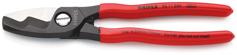 Knipex Kabelschaar met dubbele snijkanten | Kunststof bekleed | Gebruineerd | Lengte 200 mm | Zelfbedieningskaart/blister - 95 11 200 SB