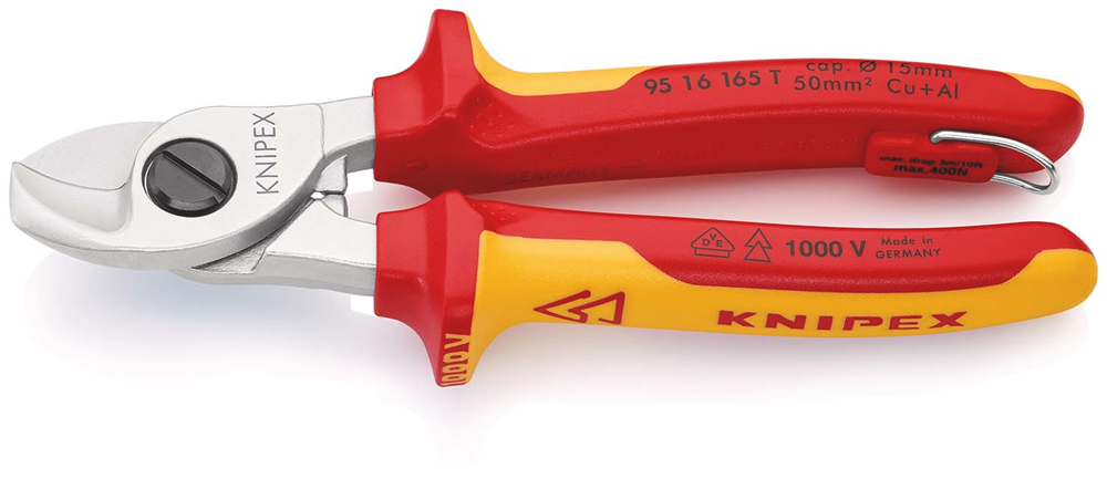 Knipex Kabelschaar geïsoleerd | Meercomponenten-omhullingen | VDE-gekeurd | Geïntegreerde openingsveer - 95 16 165 T BK