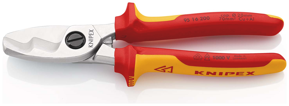 Knipex Kabelschaar met dubbele snijkanten | Geïsoleerd | Meer-componentengrepen | VDE-gekeurd - 95 16 200 SB