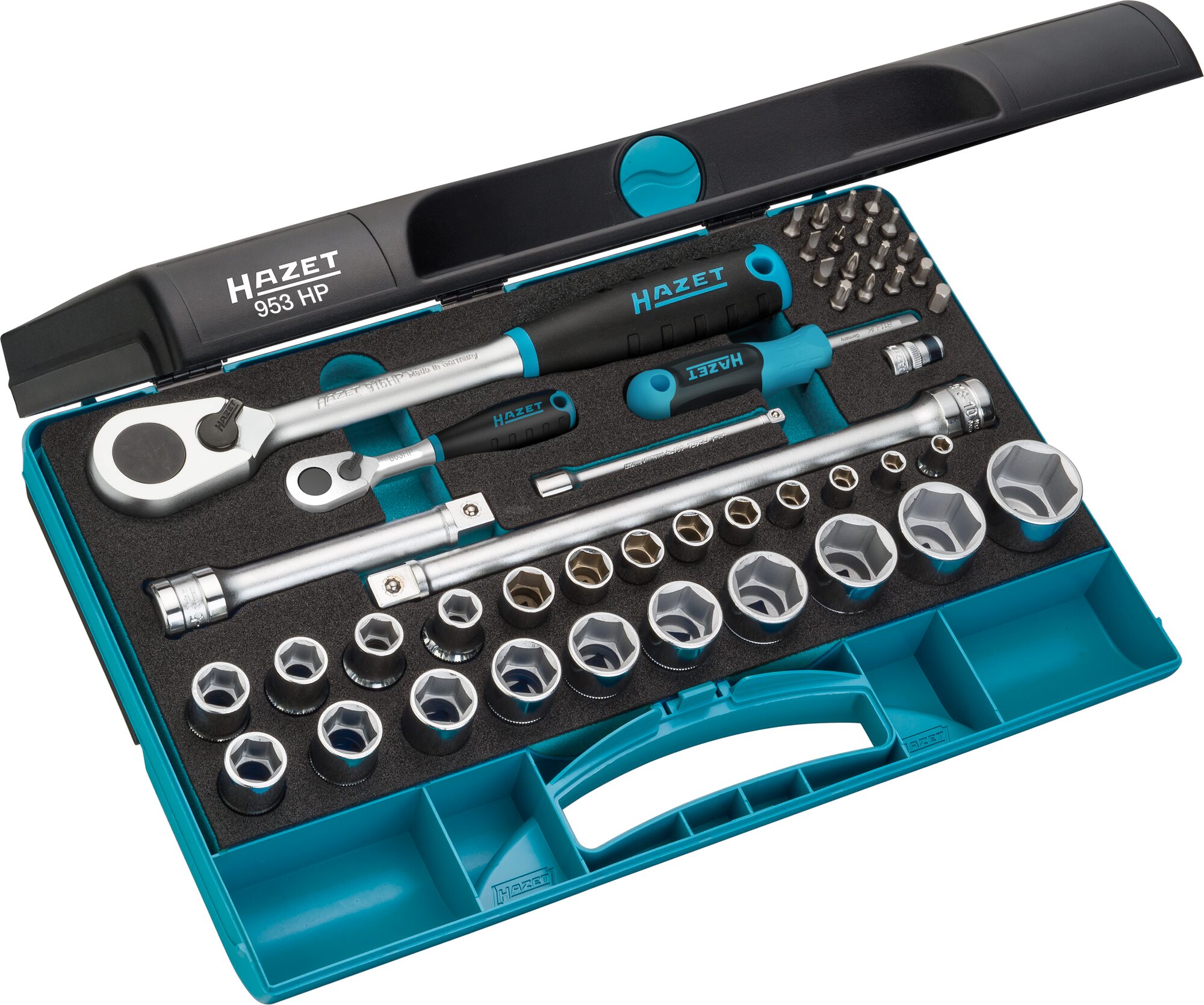 HAZET Dopsleutelset 953HP | 1/4 inch (6,3 mm) vierkant hol, 1/2 inch (12,5 mm) vierkant hol | Buiten-zeskant-tractieprofiel, Pozidriv-profiel PZ,