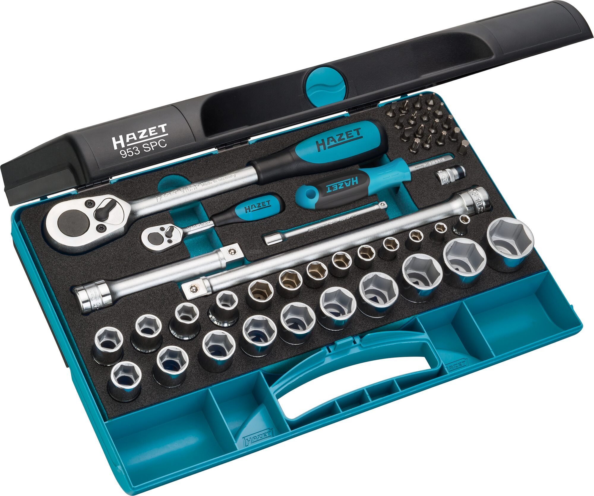 HAZET Dopsleutelset 953SPC - 1/4 inch (6,3 mm) vierkant hol, 1/2 inch (12,5 mm) vierkant hol - 47-delig - 2 - 27 - PH1 - PH2 - PZ1 - PZ2 - T10 - T30