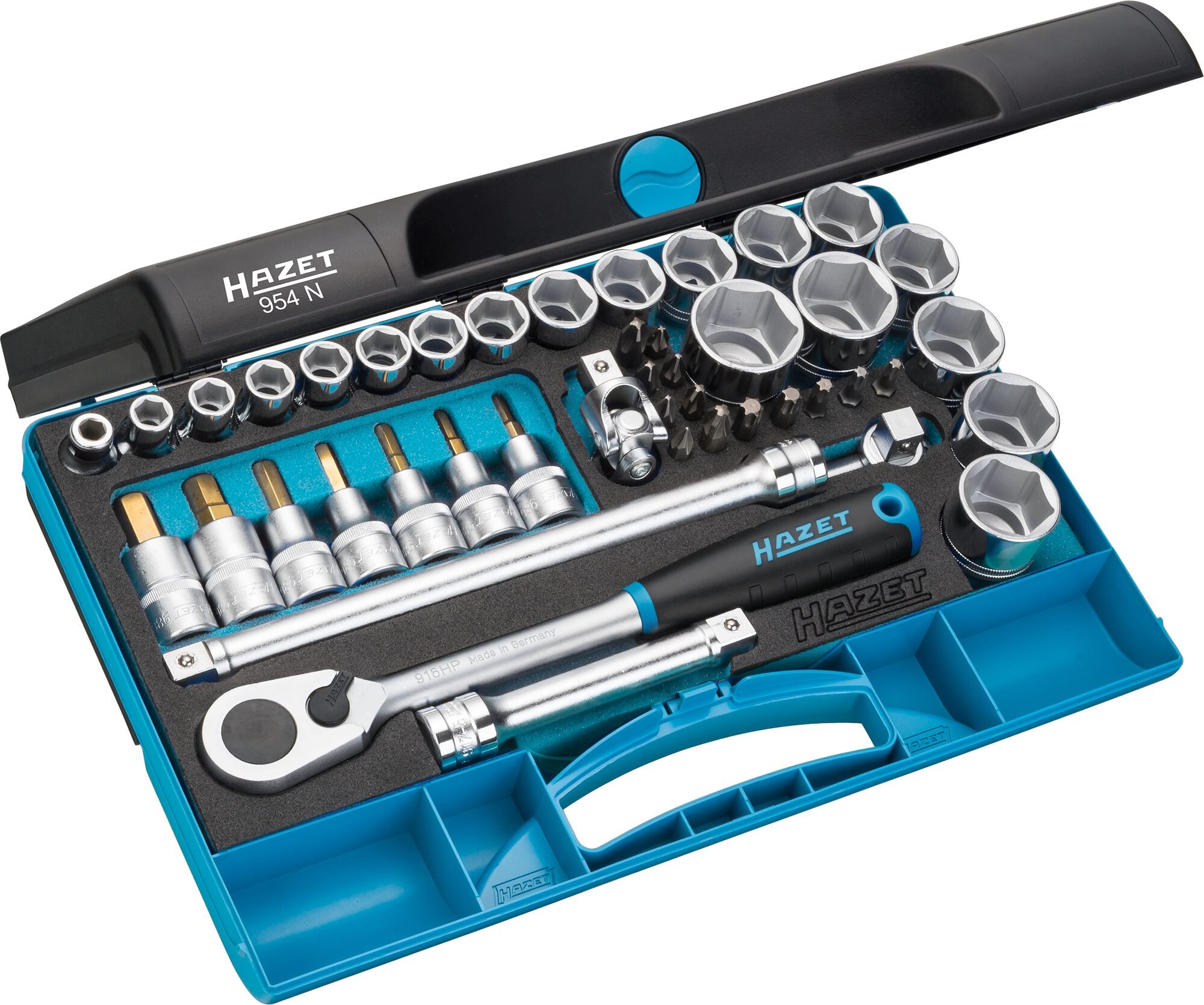 HAZET Dopsleutelset 954N | 1/2 inch (12,5 mm) vierkant hol | Buiten-zeskant-tractieprofiel, Pozidriv-profiel PZ, Kruiskop profiel PH,