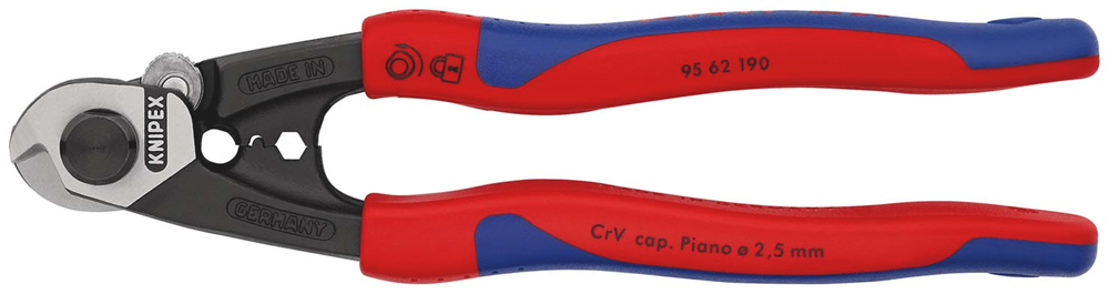 Knipex Staaldraadschaar gesmeed | Meer-componentengrepen | Lengte 190 mm | Zelfbedieningskaart/blister - 95 62 190 SB