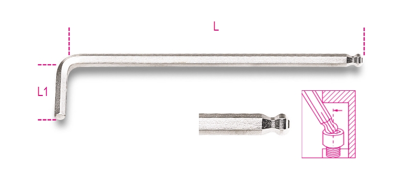 Beta Haakse zeskant stiftsleutel met kogelkop, extra-lang model 96LBP 8 - 000961348