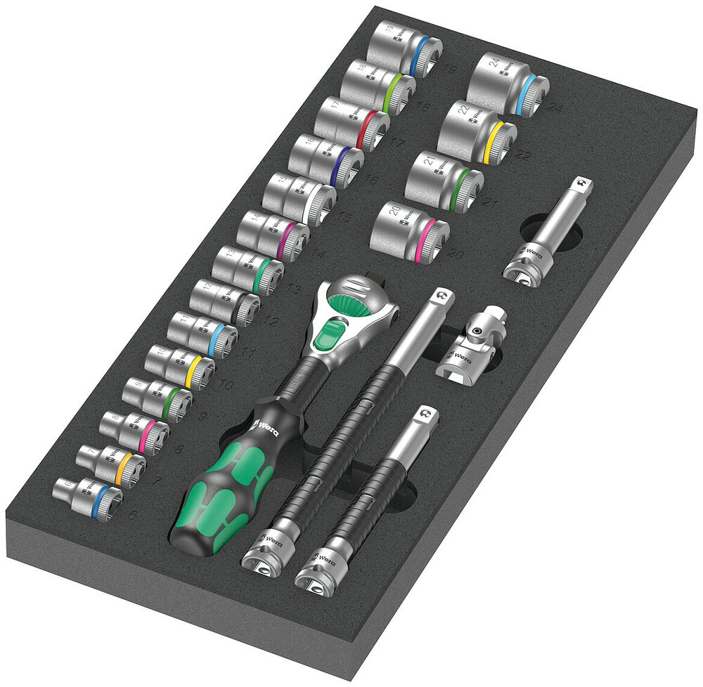 Wera 9721 Schuimrubberen inzetstuk met 8000 B Zyklop ratel 3 8" Set 1 23-delig 05150111001