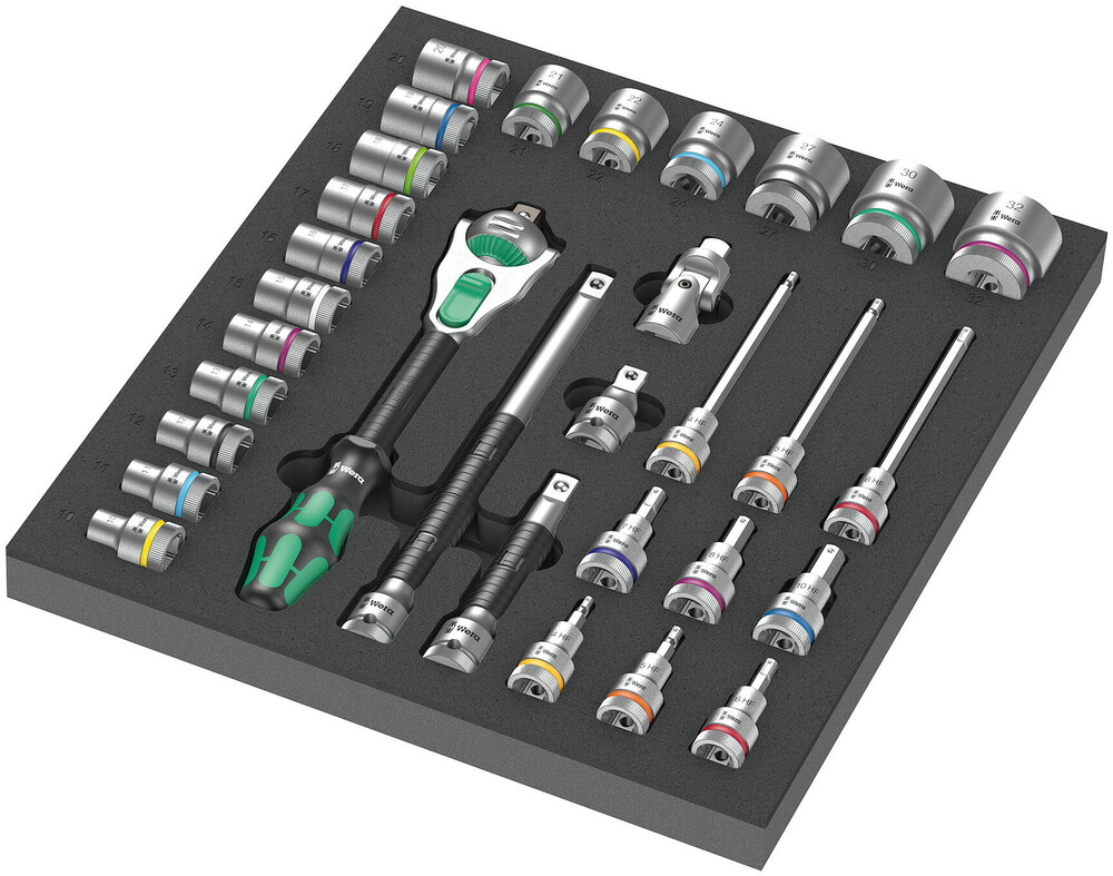 Wera 9722 Schuimrubberen inzetstuk met 8000 C Zyklop ratel 1/2" Set 1, 31-delig - 05150112001