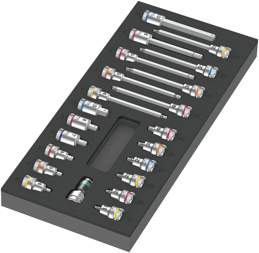 Wera 9723 Schuimrubberen inzetstuk met Zyklop B 3/8" bitdoppen Set 1, 22-delig - 05150113001