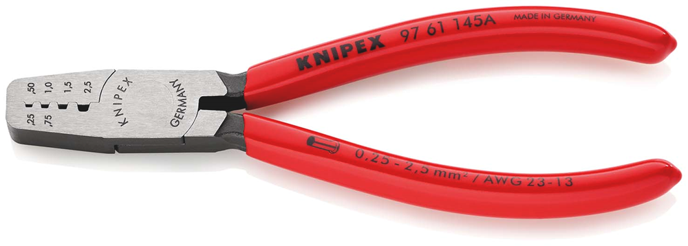 Knipex Krimptang voor adereindhulzen | Kunststof bekleed | Lengte 145 mm | Zelfbedieningskaart/blister - 97 61 145 A SB