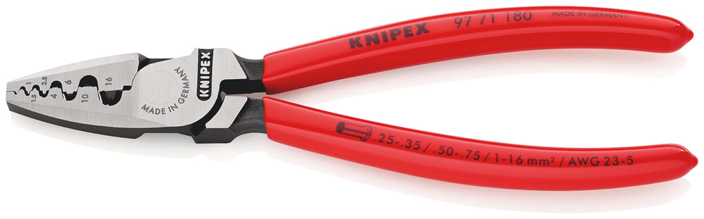 Knipex Krimptang voor adereindhulzen | Kunststof bekleed | Lengte 180 mm | Zelfbedieningskaart/blister - 97 71 180 SB