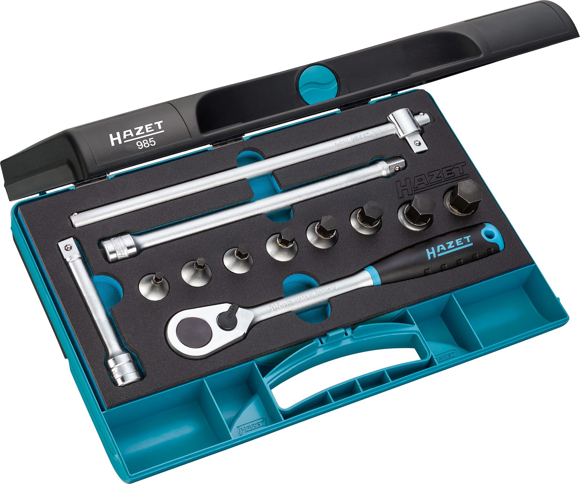 HAZET Dopsleutelbitset 985 · 1/2 inch (12,5 mm) vierkant hol · Binnen-zeskant-profiel · 12-delig · 5 · 6 · 8 · 10 · 12 · 14 · 17 · 19