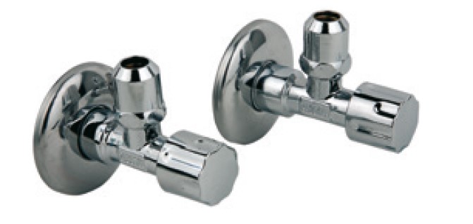Kirchhoff Haakse-kraan chroom 1 2"ET x 3 8" ET x 10 mmQ met rozet (2x) 98625714
