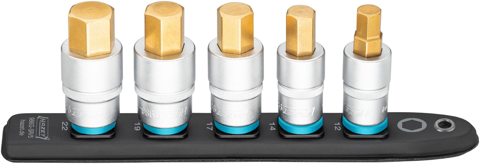 HAZET SmartRail · Flexibele kunststof opsteekstrip 986G-SR/5 · 1/2 inch (12,5 mm) vierkant hol · Binnen-zeskant-profiel · 5-delig · 12 · 14 · 17 · 19