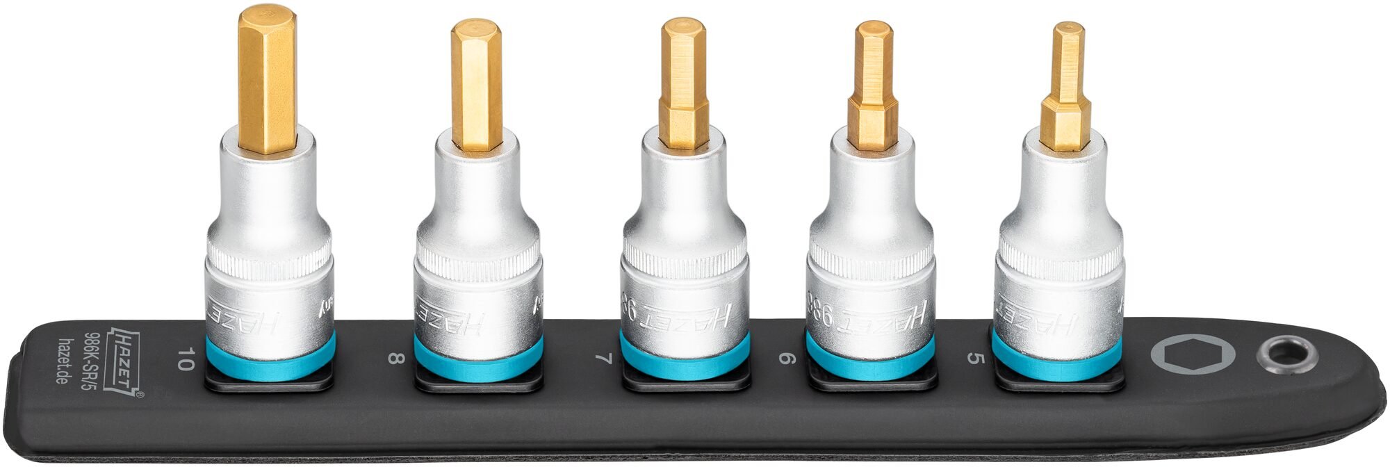 HAZET SmartRail · Flexibele kunststof opsteekstrip 986K-SR/5 · 1/2 inch (12,5 mm) vierkant hol · Binnen-zeskant-profiel · 5-delig · 5 · 6 · 7 · 8 · 10