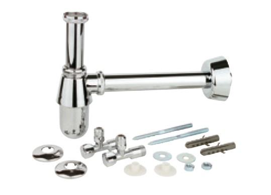 Kirchhoff Bassinflessenvangerset, 1 1/4" x 32 mm, met bevestiging en 2x haakse-kraan - 98800004