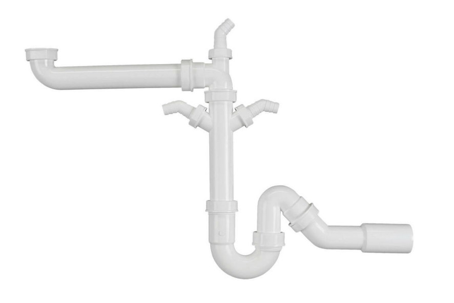 Kirchhoff Kunststof ruimtebesparende spoelbak buisvormige sifon wit 1 2" H x 50 mm met 3 4" apparaataansluiting 98833748