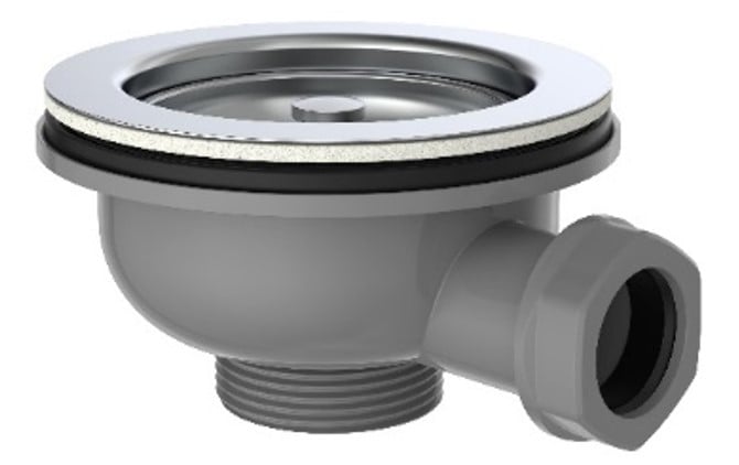Kirchhoff ECO-SAVE kunststof korfventiel grijs 1 2" ET roestvrijstalen ventielbeker en zeef Ø114 mm met 1" overloopaansluiting 98835349