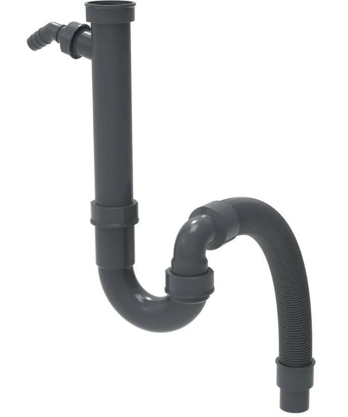 Kirchhoff ECO-SAVE Kunststof flexibele spoelbak buisvormige sifon grijs 3 4" x 1 2" x 3 4" mondstuk x 40 50 mm met apparaataansluiting 98836549