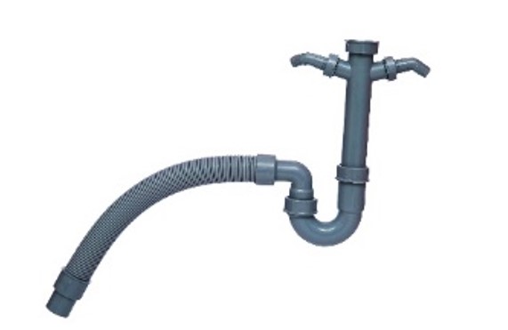 Kirchhoff ECO-SAVE Kunststof spoelbak buisvormige sifon grijs 1 2"H x DN 40 50 mm flex met 3 4" dubbele apparaataansluiting 98836649