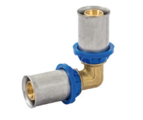 Kirchhoff Messing aansluithoek 90°, blank, 16 mm, perskoppeling voor meerlagenbuis - 988714155