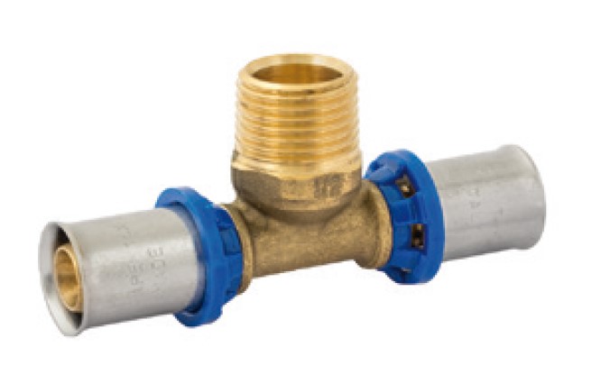 Kirchhoff Messing adapter T-stuk blank 26 mm x 3 4"ET x 26 mm perskoppeling voor meerlagenbuis 988720555