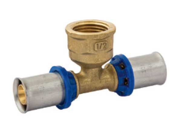 Kirchhoff Messing adapter T-stuk blank 20 mm x 1 2"H x 20 mm persfitting voor meerlagenbuis 988721255
