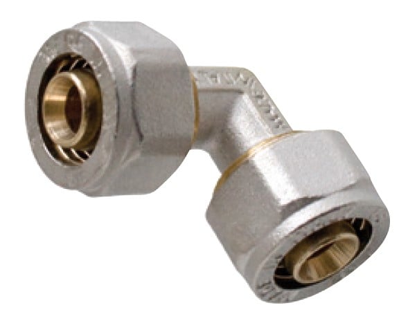 Kirchhoff Messing aansluithoek 90°, vernikkeld, 16 mm, klemkoppeling voor meerlagenbuis - 988906155