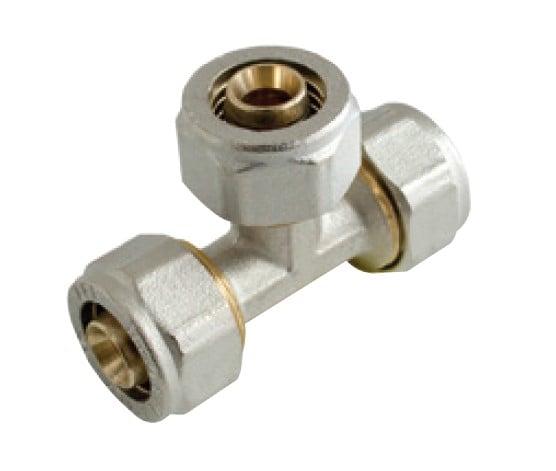 Kirchhoff Messing T-stuk vernikkeld 20 mm klemkoppeling voor meerlagenbuis 988911255