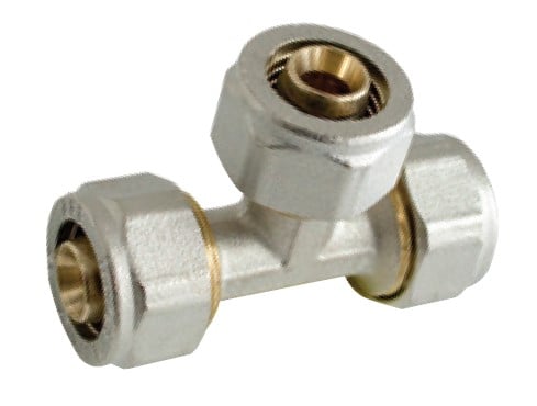 Kirchhoff Messing verloopstuk T-stuk vernikkeld 20 mm x 20 mm x 16 mm klemkoppeling voor meerlagenbuis 988911555