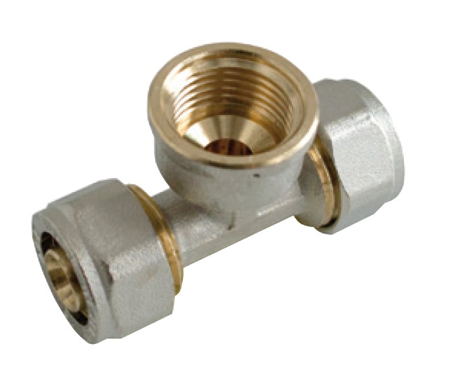 Kirchhoff Messing adapter T-stuk vernikkeld 16 mm x 3 4"IT x 16 mm klemkoppeling voor meerlagenbuis 988912255
